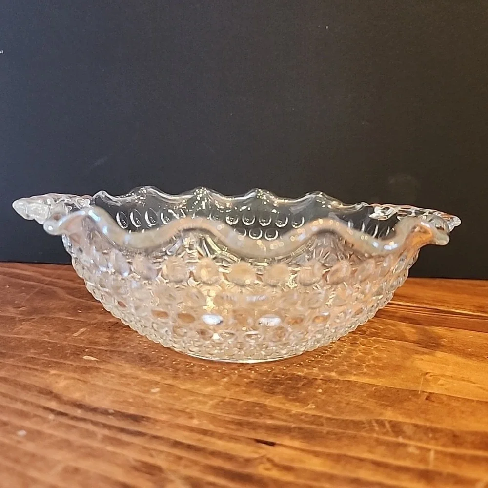 Hobnail Moonstone Vintage Bowls Candy Dish Decorative Bowl Serving Dish w/Handle